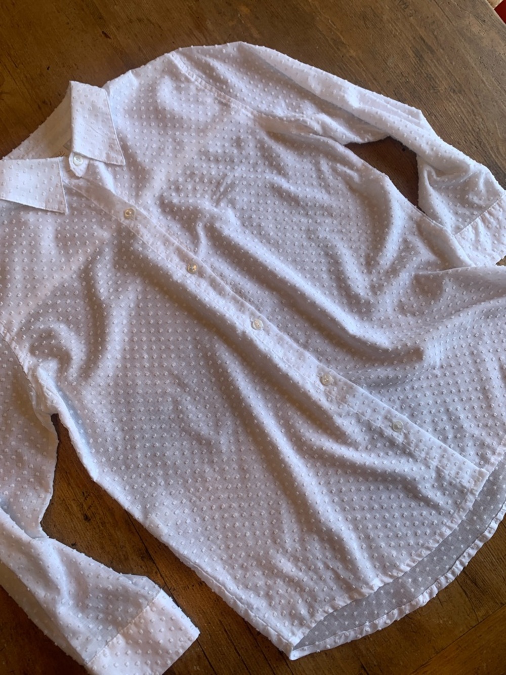 Basic Threads Santa Monica White Swiss Dot Button-Down Blouse - Women
